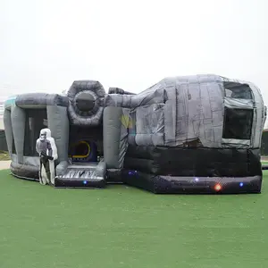 Açık ticari oyun alanı Moonwalk Millennium Falcon Starship Wars sıçrama ev Combo çocuklar için şişme fedai