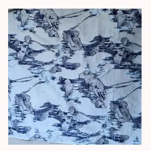 Nais Nieuwe 100 Polyester Katoen Wit Blauw Abstract Bloem Kwastje Geknipt Patroon Brokaat Jacquard Stoffen Voor Jurk
