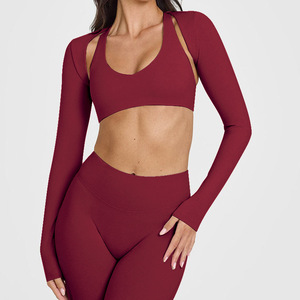 <strong>Women</strong> U Neck Gather Crop Sports Wear Bra <strong>Lightweight</strong> Long Sleeve Shawl High Stretch Yoga Top Quick Drying Tight Gym <strong>Jackets</strong> - Product Image 5