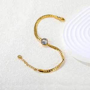 Customizable Waterproof 18K Gold Plated Cuban Link Chain with Sparkling Zircon <b>Crystal</b> Stainless Steel <b>Bracelets</b> <b>for</b> <b>Women</b> - Product Image 3