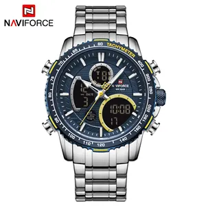 Мужские часы NAVIFORCE 9182 с двойным дисплеем, синие спортивные часы, хронограф, кварцевые наручные часы с датой, мужские часы, мужские часы