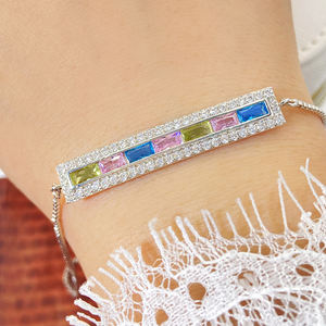 Pulsera ajustable delicada de moda, pulsera con forma de barra de cristal rectangular pequeña y colorida para mujer - Product Image 1