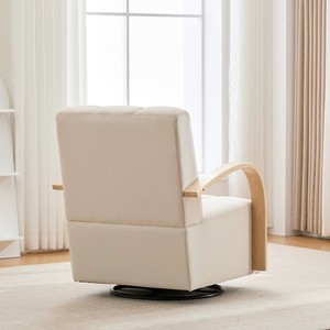 Modern Upholstered 360° Swivel Accent Chair Solid Wood Armrests Comfy Channel Tufted <b>Lounge</b> Chair for Living Room Bedroom Office - Product Image 5