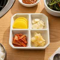 Plat à sauce carré à 4 compartiments de qualité alimentaire, aspect céramique, empilable, en mélamine, pour restaurant