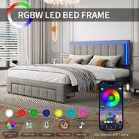 Morden lit à plateforme RGBW LED lumières tête de lit lit king size queen lit superposé rembourré cadre meubles de chambre à coucher avec rangement