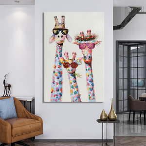 Mintura personnalisé Animal <span class=keywords><strong>peinture</strong></span> à l'huile mur <span class=keywords><strong>Art</strong></span> peint à la main toile pour la décoration intérieure dessin animé girafe affiche pour la décoration de la chambre - Product Image 1