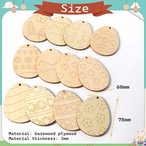 Suministros para la Fiesta de Pascua 2024, Piezas Colgantes, Virutas de Madera Pintadas para Manualidades, Huevos de Madera Hechos a Mano para Niños - Product Image 2
