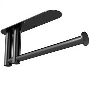 Portarrollos de Cocina para Debajo del Gabinete, Diseño de Doble Barra Resistente, Autoadhesivo y con Tornillos Adhesivos, Acero Inoxidable Negro - Product Image 1