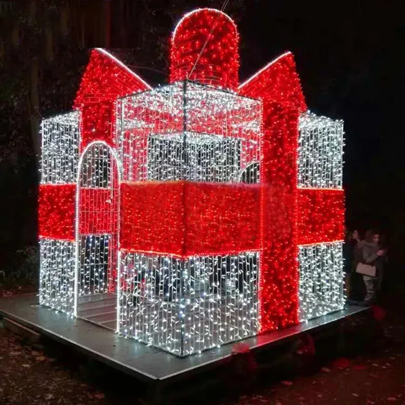 Werkseitig angepasste einzigartige PVC XMAS dekorative Modell ier leuchten für den Außenbereich Stabile 3D-LED-Weihnachtsgeschenkbox Motiv leuchte