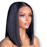 Wig Bob Pendek Rambut Manusia Remy Virgin Transparan Lace Front untuk Wanita Kulit Hitam dengan Baby Hair