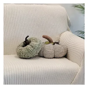 Fashion cute creative green print knit wholesale custom stuffed shaped plush pumpkin custom decorative shaped pillow