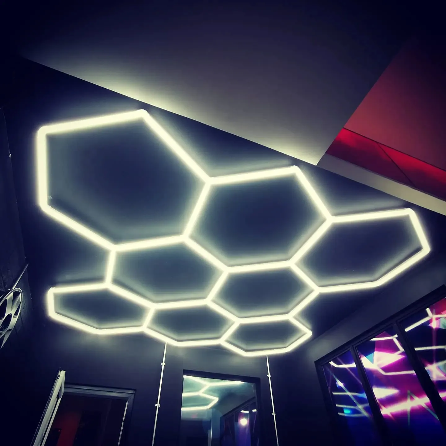 Dekoration Showroom Beleuchtung für Auto Beauty Repair Shop Hexagon Led Modular Lighting Grid