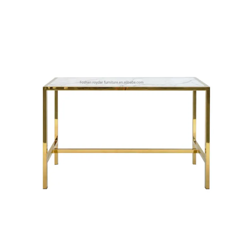 โต๊ะบาร์สเตนเลสสี่เหลี่ยมทองเหลืองหรูหราสำหรับงานแต่งงานโต๊ะค็อกเทล