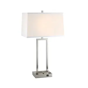 Modern Brushed Nickel Office Home Hotel Bedside Desk Table Lamp with Outlets and USB