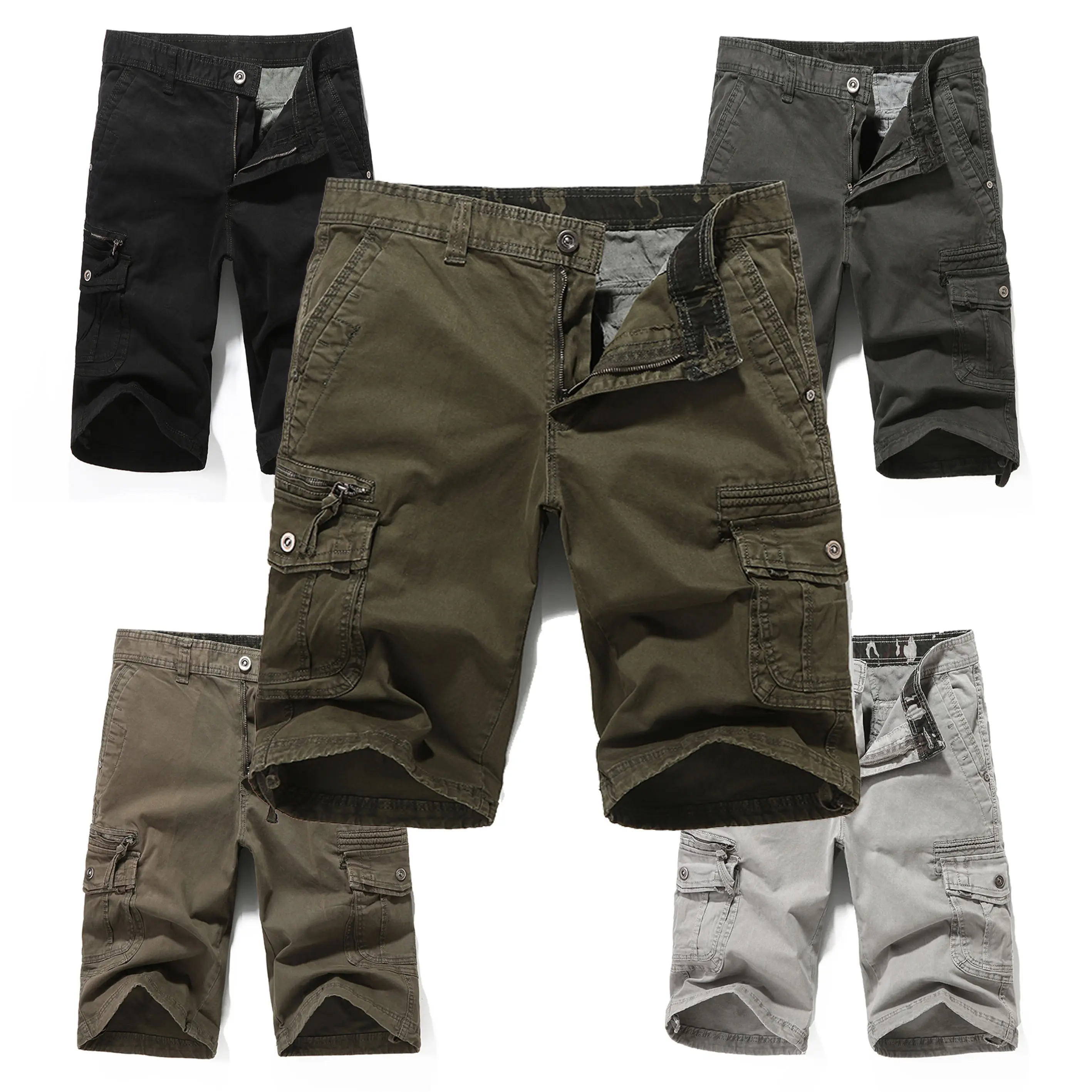 BAWANGCHENG-pantalones cargo de algodón para hombre, pantalón holgado con múltiples bolsillos, Bermudas para el trabajo al aire libre, 2023