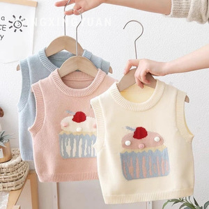 Tongxingyuan Girl's Knitted Vest Off White Cartoon Cupcake Design Spring Autumn Baby Girls Clothing - Product Image 2