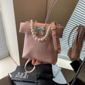 2024 Mùa Hè Ngọc Trai Xử Lý Mini Sang Trọng Bow Phụ Nữ Phụ Nữ Vai Crossbody Tote Túi Xách Nữ Ví Và Túi Xách