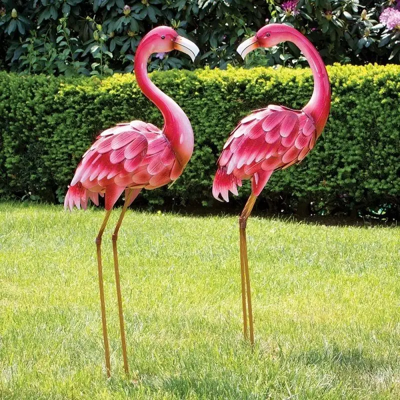 Flamingo <span class=keywords><strong>Burung</strong></span> <span class=keywords><strong>Logam</strong></span>, Dekorasi Halaman Ornamen Taman Luar Ruangan Tinggi 35.5 Inci