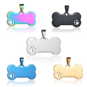 스테인레스 스틸 중공 발자국 뼈 개 태그 골드 스틸 컬러 로즈 골드 블랙 애완 동물 ID 태그 - Product Image 5