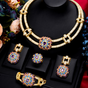 T125a Thương Hiệu Sang Trọng Nổi Tiếng 4Pcs Nigeria Wedding Set Đối Với Phụ Nữ Cubic Zircon Dubai Bridal Vòng Cổ Bông Tai Bangle Nhẫn-Vàng Brass - Product Image 5