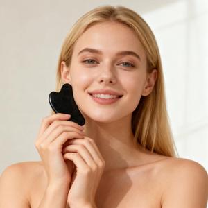 Mushang Masseur facial Gua Sha en obsidienne noire naturelle 45-60g 8cm X 5.2cm Logo personnalisé Visage Cou Dos Épaule Taille Fesses - Product Image 1