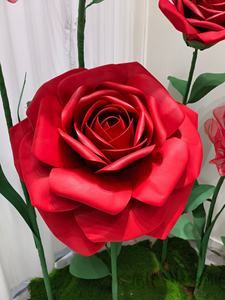 S270 gigante di seta installazione Organza fiore EVA gigante rosa rossa colore gigante carta rosa fiore con stelo e Base - Product Image 2