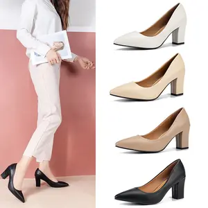 Fashion outdoor single shoes women's block heeled spring fall pointed toe work ladies high heel simple women heels