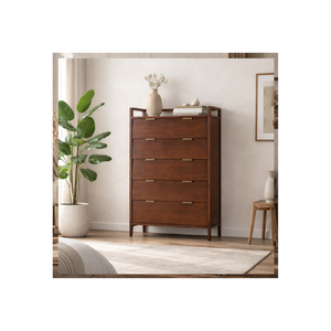 Commode haute en bois avec 6 tiroirs, commode de rangement moderne du milieu du siècle pour chambre à coucher, organisation de meubles pour la maison - Product Image 1