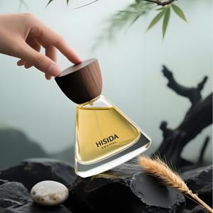 Luxury Unique Design Empty Perfume <b>Glass</b> Bottle Clear 50ml 100ml Vintage Perfume Bottle with Wooden Cap - Product Image 2