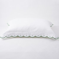 Parure de lit en percale de coton blanc pur avec taie d'oreiller décorative et housse de couette à bord festonné brodé contrastant