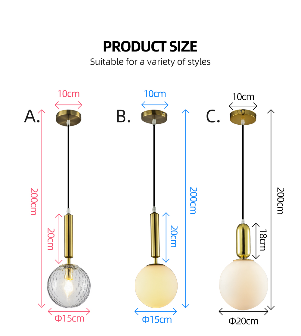 New Decorative Pendant Lamp Nordic Modern Gold Black Hanging Lamp Glass Ball Pendant Light For Bar Hotel Home Bedroom