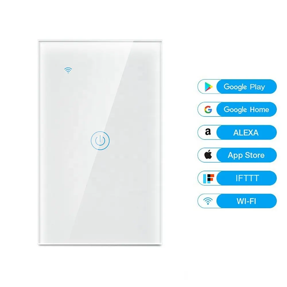 Interruptor de parede eua wifi 110 ~ 250v, interruptor de parede controle de luz wi-fi um gang com indicador de led para smart google home alexa