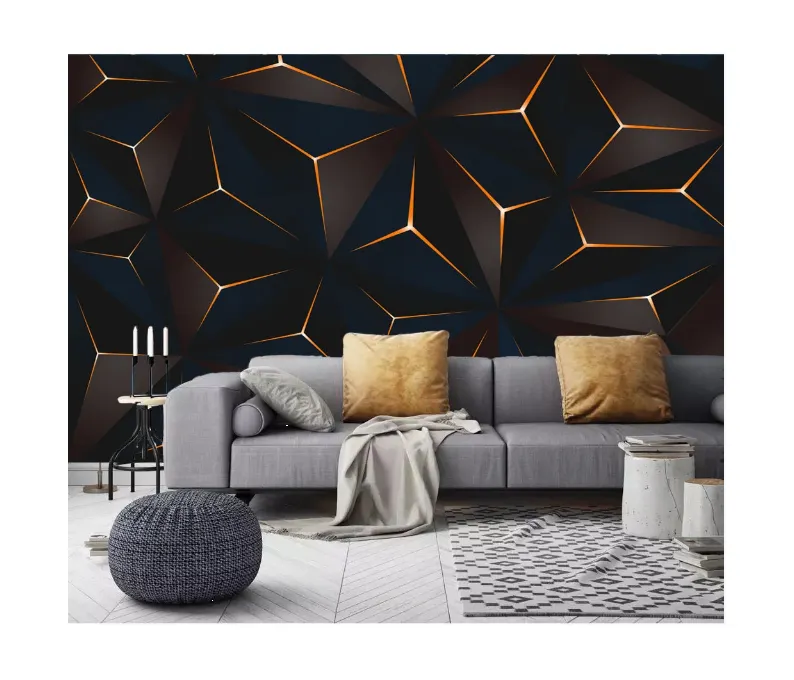 Nordique revêtement mural moderne ligne dorée abstraite géométrique TV papier peint