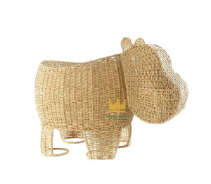 Rattan Hippo Shaped <b>Storage</b> <b>Basket</b> Eco-Friendly Handwoven Cute Animal Design Home Decoration <b>Storage</b> Box Kids Nursery <b>Toy</b> - Product Image 1