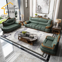 Ensemble de meubles de salon de style européen, canapé modulaire rétro haut de gamme avec bois massif ébène pour hôtels et villas