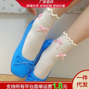 Chaussettes courtes pour femmes style ballet avec nœud, blanc laiteux, respirantes, décontractées, pour jeunes - Product Image 5