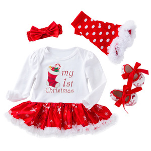 Il mio primo completo natalizio per bambina, tutina a maniche lunghe con fiocchi di neve, set due pezzi per feste e servizi fotografici - Product Image 5