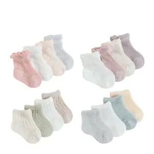 Dentelle de haute qualité respirante Newborn Summer ultra-mince pur coton bébé fille et garçon Chaussettes chaudes mignonnes et sûres