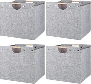 Cubos de almacenamiento plegables Contenedores de tela con asas de madera para estantes <span class=keywords><strong>Kallax</strong></span> - Product Image 2