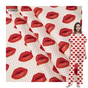 Frauen Red Lips Pattern auf 100% Baumwolle Digital Printed Twill Woven 145gsm Stoff Lieferanten bieten kostenlose Muster für Sie