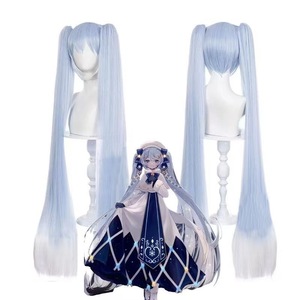 Ainizi - Peluca de Fibra Resistente al Calor con Red de Rosas, Larga, con Doble Cola, Azul <span class=keywords><strong>Miku</strong></span>, para <span class=keywords><strong>Cosplay</strong></span>, 180% de Densidad, para Fiestas de Halloween - Product Image 3