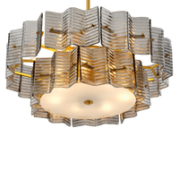 Lustre moderne de luxe en verre texturé, verre fumé, laiton vieilli, luminaire suspendu pour salon, salle à manger, villa, hall d'hôtel