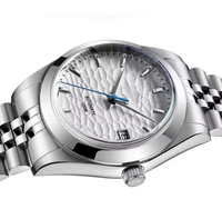 Fabricant de montres en acier inoxydable avec logo personnalisé OEM ODM, cadran texturé de 39 mm, étanche à 100 m, montre-bracelet automatique mécanique pour homme