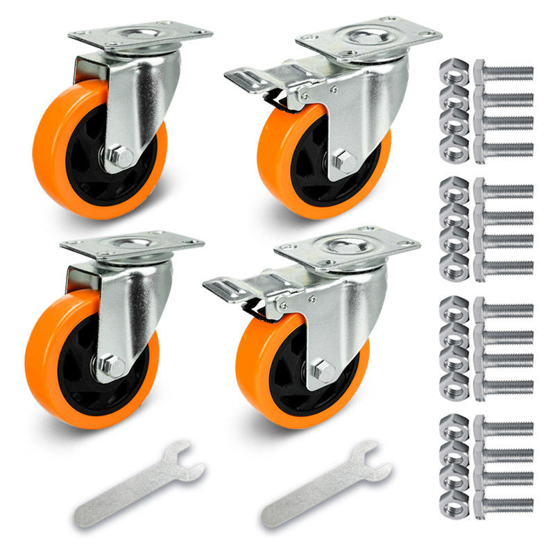 Ready Ship 4 Inch Orange PVC Swivel Castors Wheel CE Approved Plate Caster Wheels Steel PU Ball OEM Customizable Industry