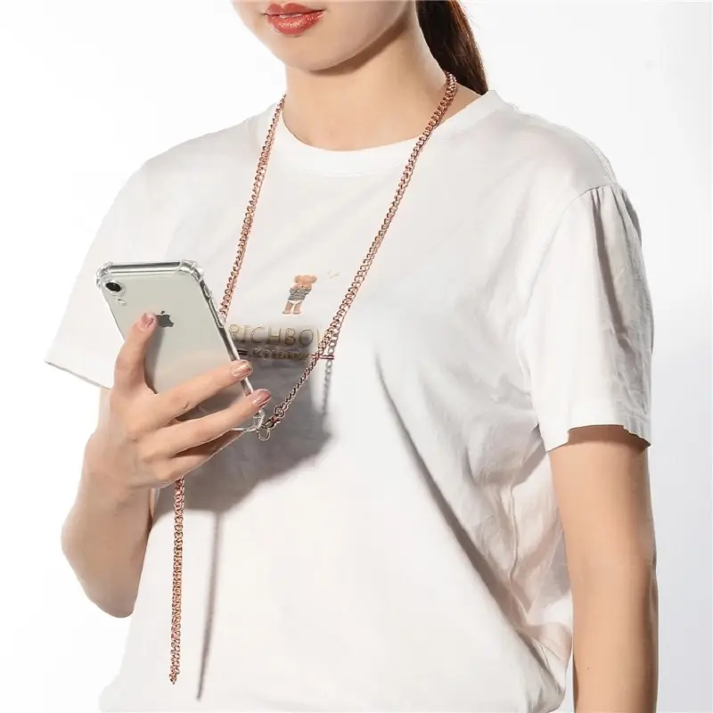 crossbody clear anti shock band cord trendy stylish necklace metal chain phone case with chain For iphone 13 Pro Max