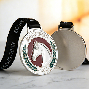 Médaille de récompense équestre personnalisée en alliage de zinc moulé sous pression, plaquée argent, émail souple, pour concours d'équitation - Product Image 1