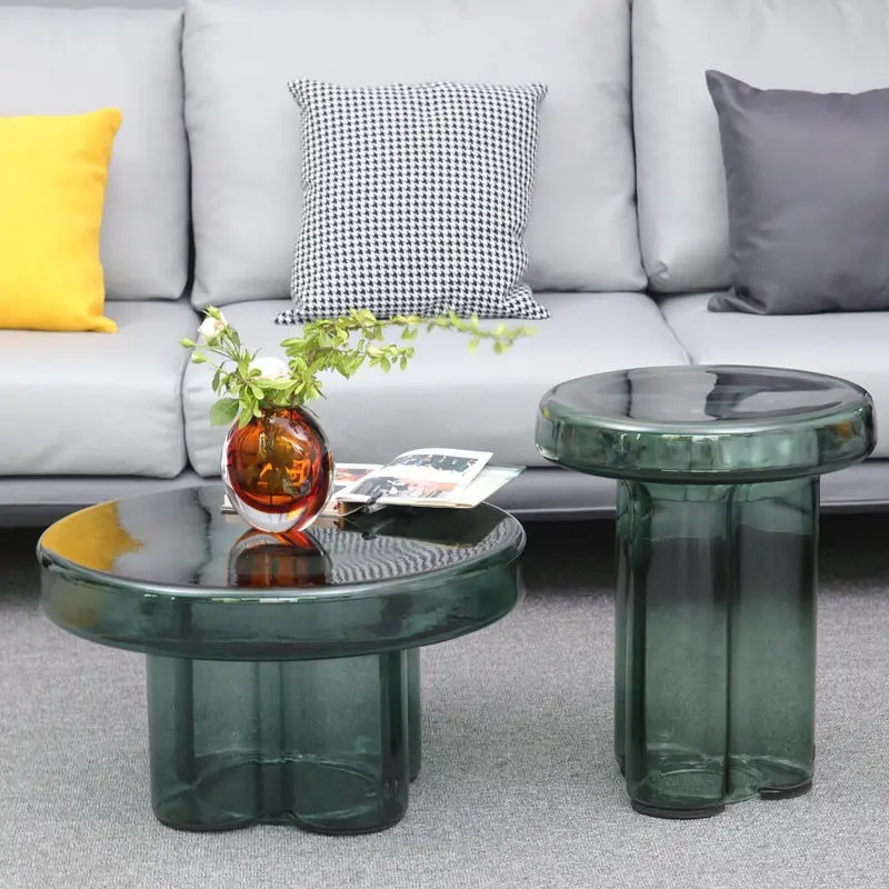 Nordic Style Furniture Luxury Low Round Coffee Center Modern Small Glass Coffee Side Table