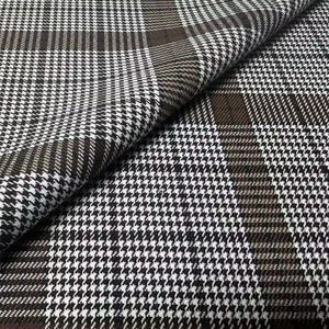 库存色织涤纶氨纶千鸟格斜纹面料弹力编织男式女裤男童女裤 - Product Image 1