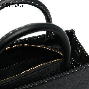 Của phụ nữ lớn màu đen da <span class=keywords><strong>Tote</strong></span> Túi xách thời trang Thiết kế túi với ngọc trai thêu và thư trang trí - Product Image 4