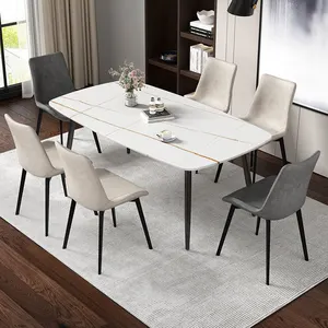 Модный керамический обеденный стол прямоугольный керамический Мраморный эффект сверху с металлическими ножками для дома обеденные столы